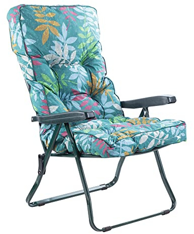 Alfresia Reclining Garden Chair with Classic Cushion Folding Recliner | Green frame alloy steel construction crumb foam padding water resistant polyester