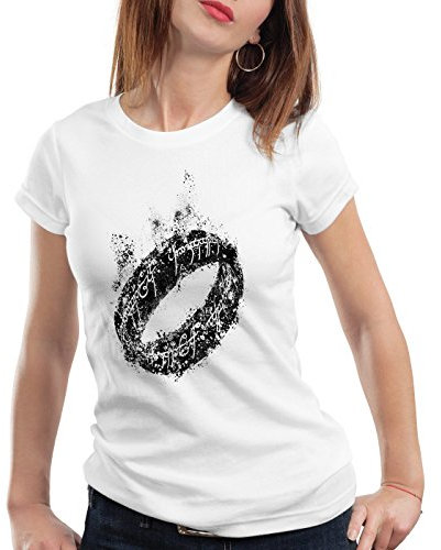 style3 Der Eine Ring Damen T-Shirt Fantasy, Farbe:Weiß;Größe:L