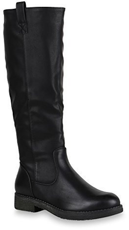 Damen Reiterstiefel Leicht Gefütterte Stiefel Leder-Optik Schuhe 150623 Schwarz 36 Flandell