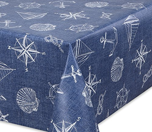 Premium Wachstuch Tischdecke für Garten und Küche, abwischbar, glatt Jeans Anker, Größe wählbar (600 x 140 cm)