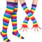 EDOTON Kniestrümpfe Regenbogen Streifen Arm Wärmer Bein Strumpf Bunte Oberschenkel Hohe Socken Fingerlose Handschuhe Hülsen-Set für Frauen Mädchen Party Stützen (Regenbogen)