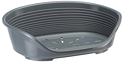 Ferplast Cuccia per Cani Cuccia per Cani grandi 100% plastica riciclata Lettino per Cani lavabile traspirante e antiscivolo Siesta Deluxe, 93,5 x 68 x 28,5 cm., Grigio