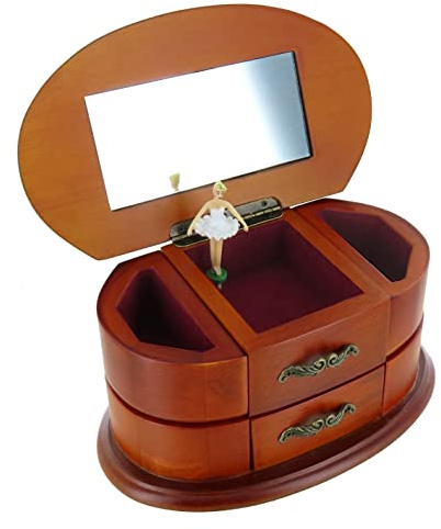 Schmuckschatulle / Schmuckschachtel / Schmuckkästchen mit Spieluhr aus Holz mit tanzender Ballerina, Spiegel, 18-Ton-Federspielwerk und Fächern für Schmuck - Once upon a december - Anastasia