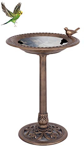 GOPLUS Comedero para Pájaros, Bebedero para Pájaros, Baño de Pájaros, Diseño Retro Decoración de Jardín Exterior, Alimentador para Aves, 50 x 76 cm (Bronce)