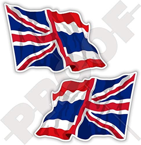 Thailand-UK Wehende Flagge, Thai-Britische Union Jack, Vereinigtes Königreich 120mm Auto & Motorrad Aufkleber, x2 Vinyl Stickers (Links - Rechts)