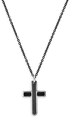 XENOX X3968 Herren Collier Kreuz Edelstahl Silber schwarz 55 cm