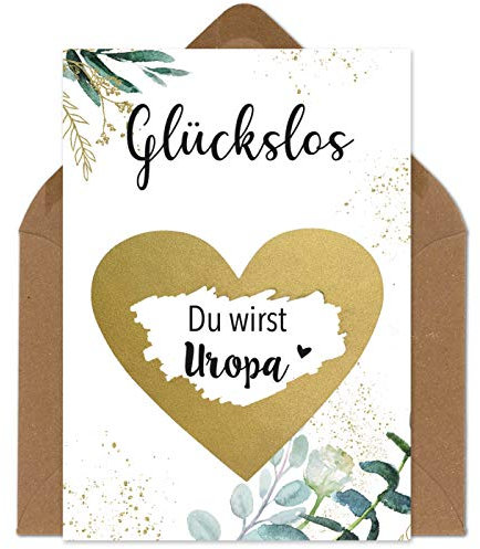 OWLBOOK Rubbelkarte Du wirst Uropa Karte mit Rubbelherz Gold Geschenke Geschenkideen für die Familie zum Schwangerschaft verkünden