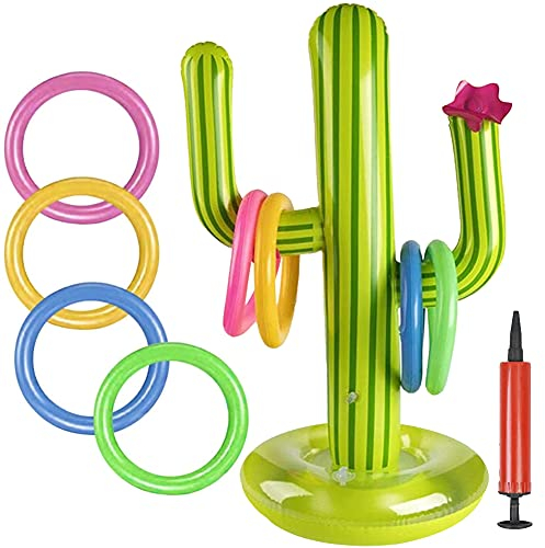 BESTZY Juego Inflable de Lanzamiento, Juego Inflable con Anillos, Anillos Cactus Inflable, Anillo Hinchable para Nadar y Jugar en Piscina para Adultos y niños