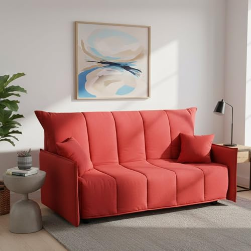 Talamo Italia - 3-Sitzer Schlafsofa Allyson, Sofa mit Trolley-Öffnung aus gepolstertem Stoff, Standardarmlehnen, 100 % Made in Italy, 190 x 90 x 85 cm, Rot