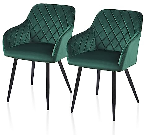 TUKAILAI Esszimmerstühle 2er Set, Küchenstühle Samt,Polsterstühle Wohnzimmerstühle Sessel mit Armlehnen Rückenlehne Metallbeinen, für Küche Esszimmer Wohnzimmer, bis 120kg