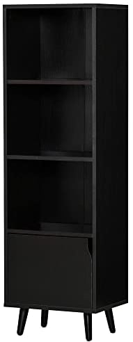 HOMCOM Bücherregal mit 3 offenen Regalen und Schublade Modernes Bücherregal zur Aufbewahrung von Spielzeug CDs Pflanzen 40x30x129,5 cm Schwarz