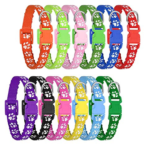 Fuyamp Collier Chiot, 12 Pièces Collier pour Chiot Réglable, Collier pour Chiots Personnalisé en Nylon avec Boucle Anti étranglement pour Petit Chaton Animal Naissance Identification