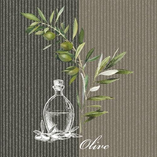 Servietten OLIVEN MIT ZWEIG & ÖL in braun taupe & grün mediterrane Tisch-Deko Natural Living Tisch-Dekoration Servietten Frühling & Sommer (60, Olivenzweig & Öl)
