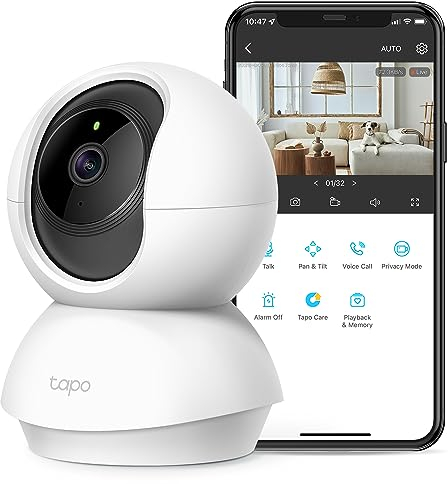 Tapo TP-Link - Cámara de Seguridad 2K con inclinación panorámica para Monitor de bebé, cámara de Perro con detección de Movimiento, Sirena de Audio de 2 vías, visión Nocturna, Almacenamiento en la