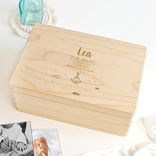 LittleStars Erinnerungskiste Glaube Liebe Hoffnung personalisiert zur Taufe I aus Kiefern-Holz I 30 x 20 x 14 cm