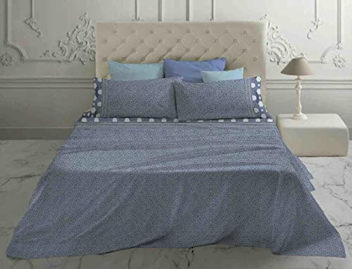 Laura Biagiotti - Completo letto Lenzuola Matrimoniale Maxi in Percalle di Cotone, Lenzuola Matrimoniali Due Piazze Con Sotto e Federe Satya Avio