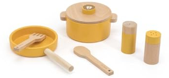 Trixie - Ensemble d'accessoires de Cuisine en Bois FSC avec poêle et Casserole pour Enfants à partir de 2 Ans - Mr. Lion