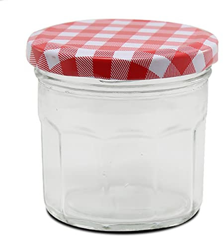 JUANIO Lot de 12 bocaux hermétiques pour conservation de confiture, bocal pot en verre avec couvercle, capacité 150 ml - Diamètre 7 x Hauteur 7 cm