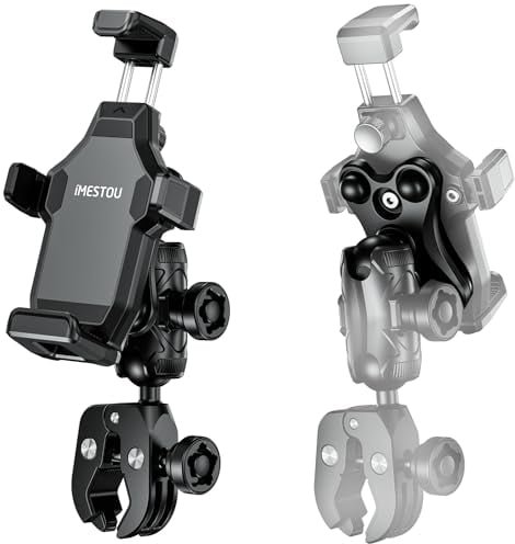 iMESTOU Anti-Vibrations Motorrad Telefonhalterung 1 Kugel Lenker Vorbau Telefonhalterung Anti-Diebstahl und 360°Rotation Passend für 4.7-7.2 Handys mit max. Dicke 16mm