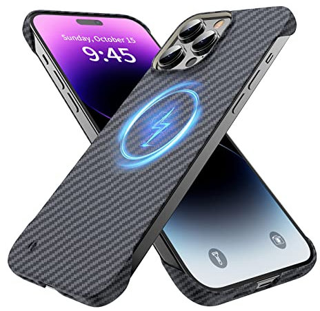 GRECAZO MagSafe-Schutzhülle für iPhone 13 Pro Max, magnetisch, ultradünn, mattiert, weich, randlos, Karbonfaser, Stoßstruktur, 6,7 Zoll, schmal, minimalistisch, leicht, rahmenlos, matt, Schwarz