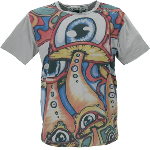 Mirror T-Shirt, Herren, Buddha Design, Mushroom/Taupe, XXL | 100% Baumwolle, normaler Schnitt, handgefertigter Siebdruck, ideal für Yoga und Partys, besonders weich und langlebig.