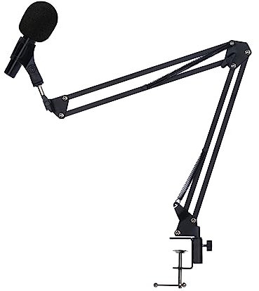 FiNeWaY Professional Adjustable Microphone Desktop Arm –Folding Scissor Suspension Stand Holder/Shock Mount/Adjustable w Solid Boom Mic Clip – Perfect for Mounting on Desk Table Top for Recording