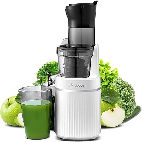 Extracteur de jus AOBOSI 200W-Extracteur de jus de fruits et légumes avec fonction inversée et deux tailles de filtre-Juicer machine-Extracteur jus avec puce intelligente-Presse-agrumes Blanc.
