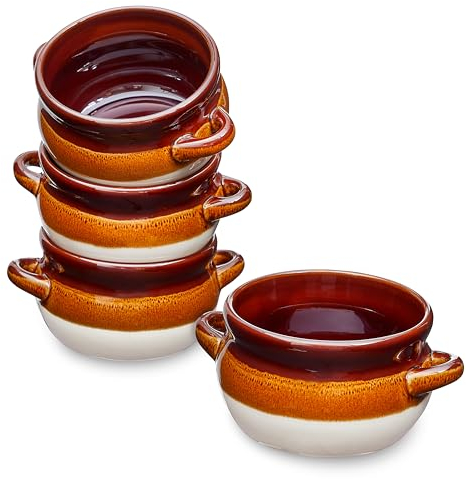 Sheffield Home French Onion Soup Crocks - Set of 4, 18oz Stoneware Pot with Handles - Ideal for Soup, Chili, and Beef Stew - Dishwasher, Microwave, and Oven Safe
