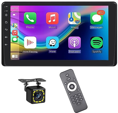 Coche estéreo Bluetooth inalámbrico Carplay Android coche 1 DIN 9 pantalla táctil ajustable Bluetooth coche FM Radios Cámara de respaldo manos libres llamada espejo enlace USB reproducción y carga