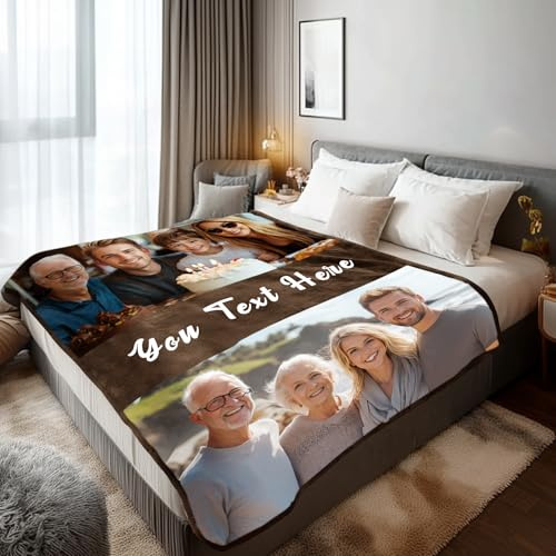 Stepdiy Decke mit 2 Fotos und Text 150x200cm, Decke Personalisiert für Mama Papa Oma, Fotodecke mit Eigenem Fotos für Personalisierte Geschenke