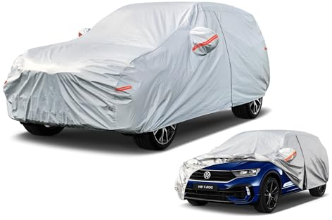 Kayme Autoplane Wasserdicht Atmungsaktiv für Volkswagen T-ROC (2017-2025), 6 Schichten Vollgarage Autoabdeckung für Regen Sonne Staub Schutz Verkratzt, Autoabdeckung mit Reflektierenden Streifen.