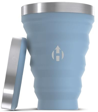 HYDAWAY Pinte pliable – 473,6 g, en silicone et bord en acier I Tasse pliable pour bière, eau et soda, tasse portable pour fête, camping, randonnée et randonnée, tasses de voyage pliables se replient