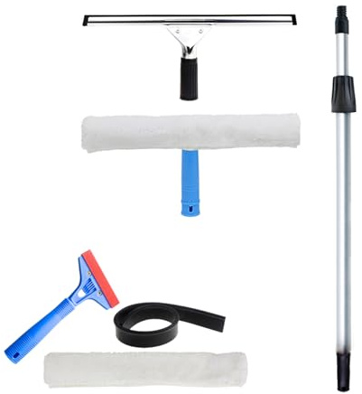 Raclette de Douche, Raclette De Douche Vitre avec Télescopique Pôles 2m-B, Raclette de Douche Vitre en Acier INOX Lame de 35 cm pour Salle de Bain Le Carrelage Les FenêTres Nettoyer