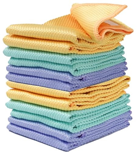 Bayeta Cristales y Baños Solución Espejos, Cristales y Limpieza del Baño Paños Microfibra con Gran Capacidad de Absorción No Deja Marcas y Pelusas -30x40cm 12 Unidad