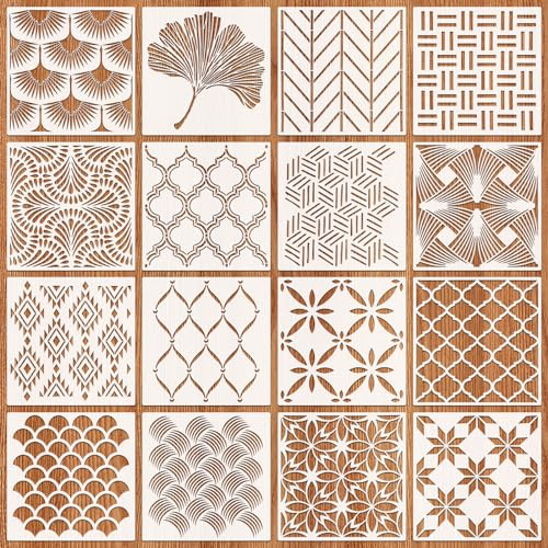 OOTSR 16Stk Schablonen Wandgestaltung Set, 20x20cm Zeichnung Malschablonen DIY Schablonen, Kunststoff Vorlagen für Scrapbooking Holz Boden Möbel Leinwand Deko