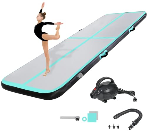 KIKILIVE 20CM Hoch Gymnastikmatte Tumbling Matte, 5M Aufblasbar Gymnastik Track Matte Air Turnmatte mit Luftpumpe Aufblasbare Sportmatte für Fitness/Outdoor/Yoga/Training usw