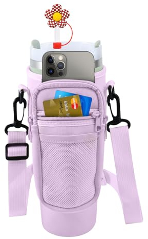Ziley Stanley Wasserflaschen-Tasche mit Handytasche, verstellbarer Schultergurt, 1,2 l, Stanley Wasserflaschen-Tasche, Stanley Cup-Zubehör [Hellviolett]