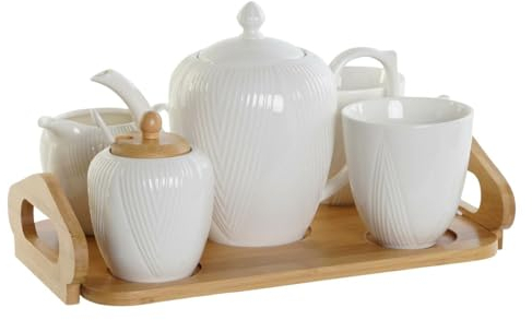 DKD Home Decor Lechera y azucarero Blanco Natural Bambú Porcelana