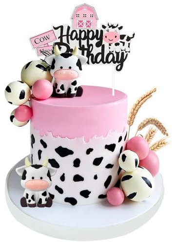 Kuh Cupcake Topper - 13 Stück Milchkuh Kuchen Topper für Geburtstag Dekoration für Kinder, Mädchen und Jungen