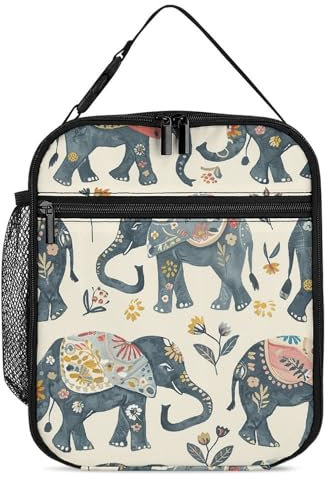 Lunchbox für Damen und Herren, großes Fassungsvermögen, Lunchbox, indischer Stil, Elefant, isolierte Lunchtasche
