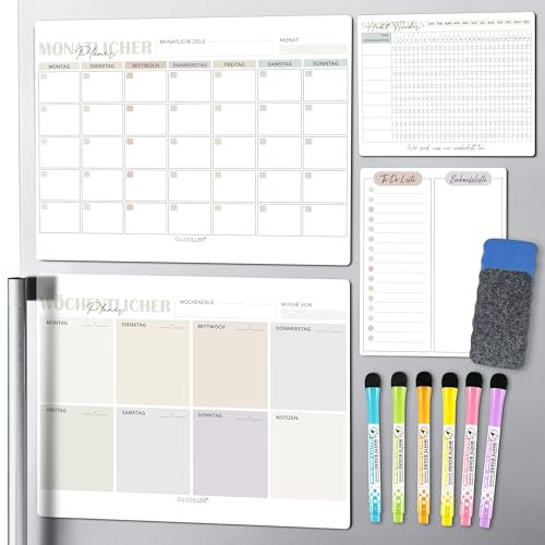 BIROYAL Magnetischer Wochenplaner 4 Stk, Haushaltsplan Magnetisch inkl. Wochenplaner Monatsplaner To-do Tafel Habit Tracker, Wochenplaner Abwischbar (Colourful)