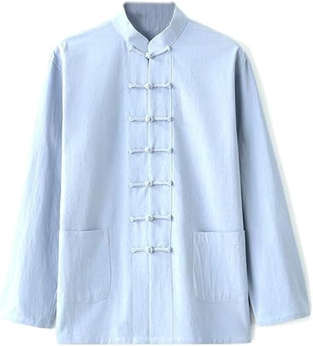 Traditionelle Chinesische Kung-Fu-Kleidung Aus Baumwolle Und Leinen, Tai Chi-Uniform For Herren, Wing Chun-Kleidung Zen-Meditation Tang-Anzug Hanfu-Jacke Hemd Mantel Kampfsportanzug(Navy blue,XL)