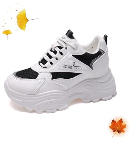 POIOZXD Modische klobige Damen-Sneaker, trendige Keil-Sportschuhe, Netz-Plattform, Schnürung, Väter, bequeme Freizeit-Walking-Sportschuhe