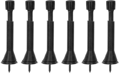 sourcing map Door Stop, 6Pcs Adjustable 3 to 4-11/16 - Spring Steel Door Stopper, Flexible Door Stoppers for Bottom of Door with Rubber Bumper Tips (Black)