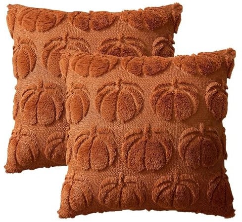 Auped Copricuscino Halloween 2 pezzi, copricuscino zucca 45x45 cm, decorazione zucca autunno, federa zucca, federa autunno autunno per divano, soggiorno, casa festa all'aperto (Braun)