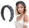LOPHE Haarreifen Damen, Samt Haarreif Geflochten Stirnband, Haarreif Breit Grau Haarschmuck, Vintage Gepolsterte Haarreifen, Stirnbänder Kopfband für Damen und Mädchen