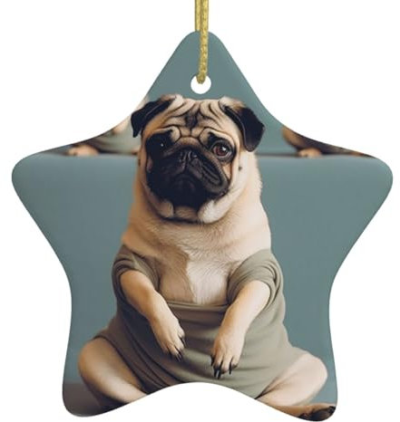 Weihnachtsschmuck Weihnachtsbaumschmuck Stern Keramik Hängende Ornamente Xmas Porzellan Anhänger Yoga Mops Weihnachtsbaum Dekoration für Hochzeit Urlaub Party