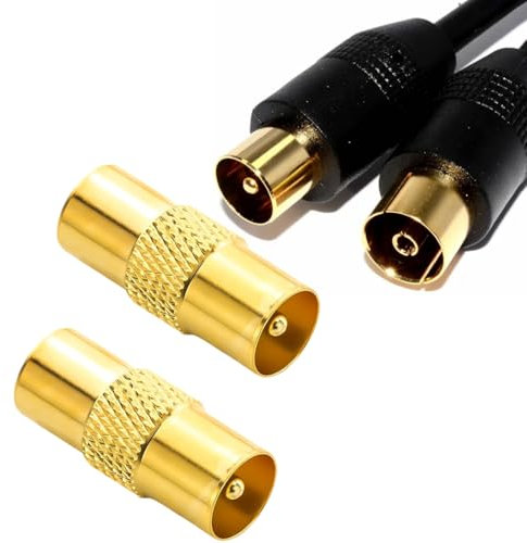 2x Connettore Adattatore per Antenna Coassiale (IEC) per Cavo TV Schermato Dorato Placcato per antenna coassiale RF convertitore