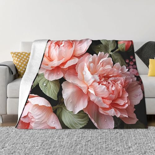 Ultraweiche Micro-Fleece-Decke, 101,6 x 76,2 cm, bequeme Klimaanlagendecke, leichte Bettdecken, Flanell-Überwurfdecke, Geschenke, Pfingstrosen, Blumen, Rose, Decke für Bett, Couch, Wohnzimmer
