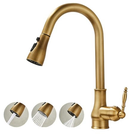 YWJFSA Vintage Robinet Cuisine Douchette, Extensible Robinetterie de Cuisine, Laiton Rotatif À 360°,Antique
